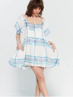 FREE PEOPLE Barcelona Shimmer
Plaid Metallic Mini Dress Pockets - Size Large